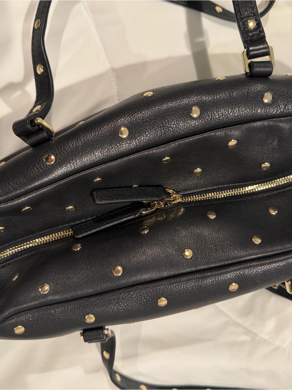 J. Crew Black Leather Satchel with Gold Stud Accents